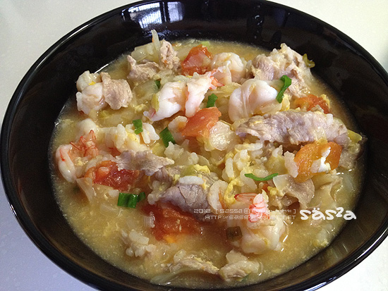 番茄甘藍海陸粥(蝦高湯)