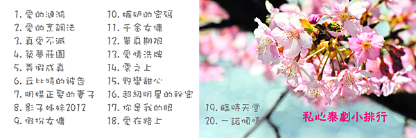 私心泰劇小排行1020212 私心泰劇小排行1020212