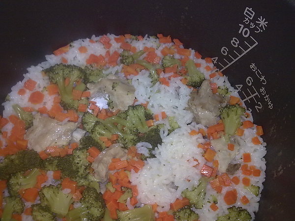 綠花椰紅蘿蔔排骨湯飯