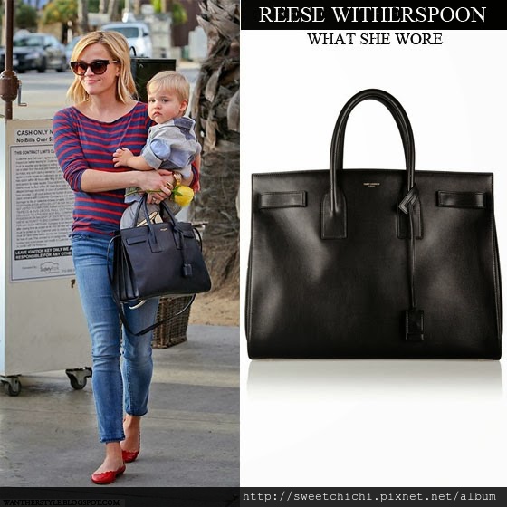 reese witherspoon with black leather saint laurent sac du jour bag december 15 2013 santa monica what she wore