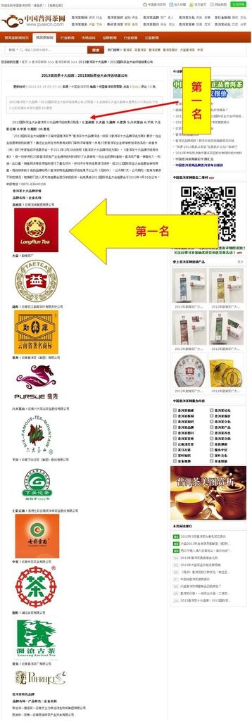 2013 中國【普洱茶】十大品牌評比結果出爐！