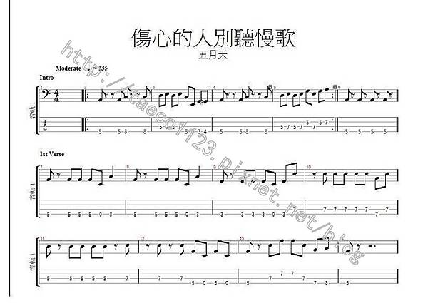 五月天-傷心的人別聽慢歌 BASS譜(GP) 五月天-傷心的人別聽慢歌 BASS譜(GP)