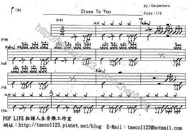 Carpenters-Close To You 鼓譜 Carpenters-Close To You 鼓譜