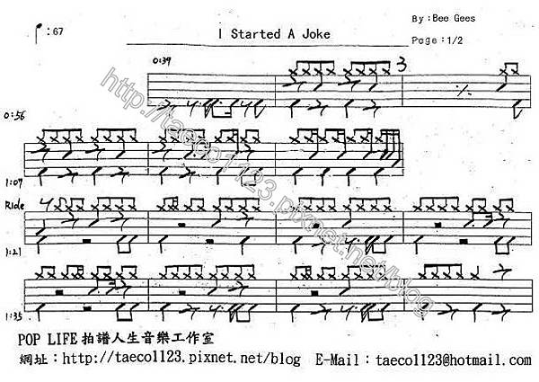 Bee Gees-I Started A Joke 鼓譜 Bee Gees-I Started A Joke 鼓譜