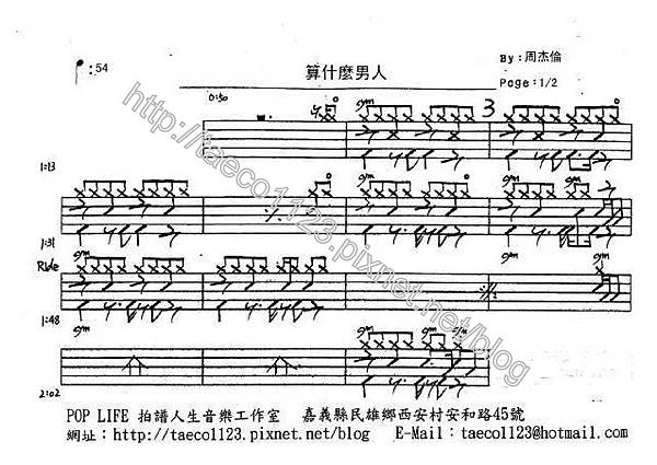 周杰倫-算什麼男人 鼓譜 周杰倫-算什麼男人 鼓譜