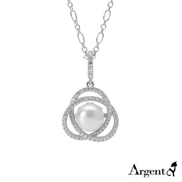 【ARGENT安爵銀飾精品】微鑲鉑銀閃亮系列「雙環擁珠(白K金)」純銀項鍊
 晶鑽雙環 內大白珍珠