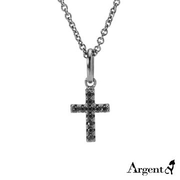 【ARGENT安爵銀飾精品】微鑲鉑銀閃亮系列「圓柱鑽十字(小)(黑鑽)(電鍍黑色)」純銀項鍊
 雙面可戴