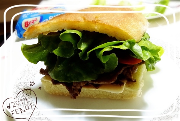 Focaccia beef sandwich