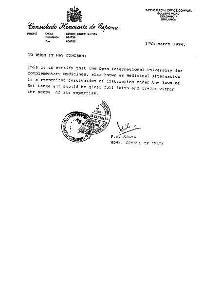 1994-西班牙駐斯里蘭卡可倫坡領事館的信
