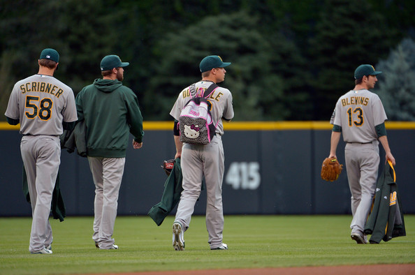 Sean+Doolittle backpack 2012 By Doug Pensinger_Getty Images North America