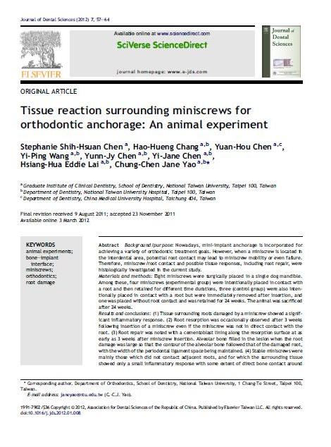 Tissue reaction surrounding miniscrews
