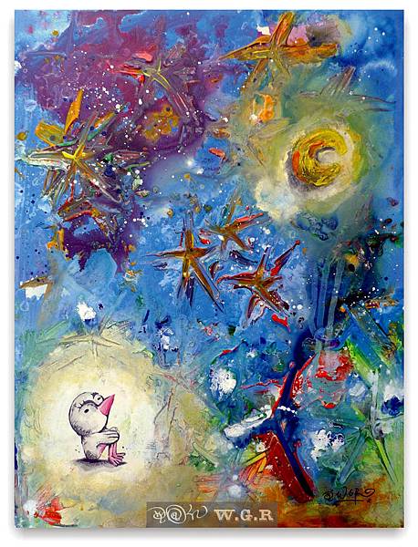 《王國仁-(阿殘) 藝術館》王國仁W.G.R 2013..丙烯.『星空下的文鳥』.12P