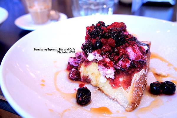 Toasted brioche topped with fresh ricotta, mixed berry compote & maple syrup (AUD 10.50) Toasted brioche topped with fresh ricotta, mixed berry compote & maple syrup (AUD 10.50)