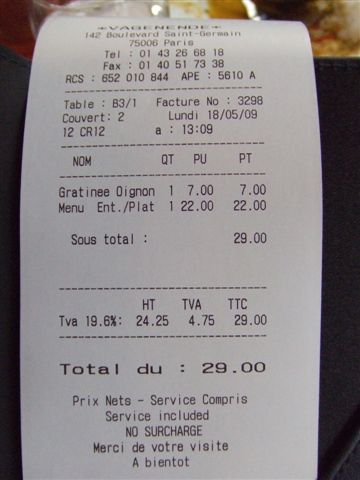 帳單 @ Brasserie Vagenende