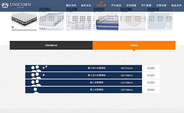 龍馬名床床墊尺寸齊全、價格透明