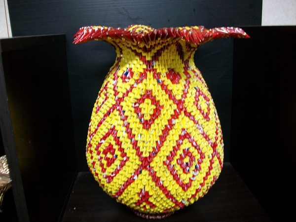 三角摺紙-紅黃系列福氣花瓶
