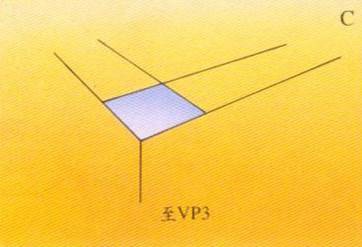 三點透視(three-point perspective), 高空透視 畫法C 三點透視(three-point perspective), 高空透視 畫法C