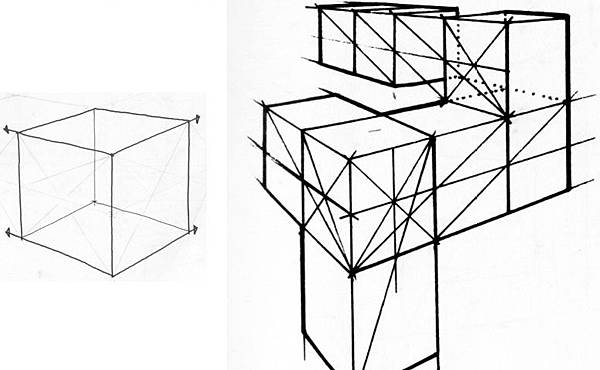 透視學 (perspective) 透視法教學畫法講義6-1,透視立體造型比例增加,對角線中心點 (設計表現技法,手繪練習,Poe,梁又文老師)7