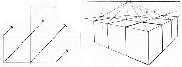 透視學 (perspective) 透視法教學畫法講義6-1,透視立體造型比例增加,對角線中心點 (設計表現技法,手繪練習,Poe,梁又文老師)8