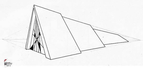 透視學 (perspective) 透視法教學畫法講義6-2,斜邊透視屋頂造型,對角線中心點 (設計表現技法,手繪練習,Poe,梁又文老師)7