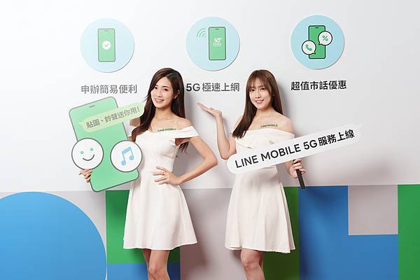 【圖2】為慶祝LINE MOBILE 5G服務正式上線，更獨家贈送LINE POINTS、可兌換貼圖的LINE代幣、以及LINE MUSIC FUN Plus鈴聲方案