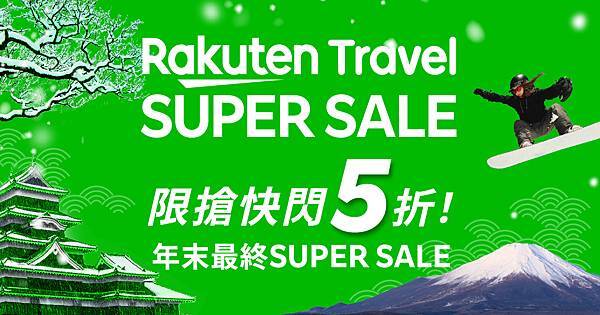 【圖說】樂天旅遊於12月SUPER SALE活動期間，每周一整點發放「平台快閃五折優惠券」