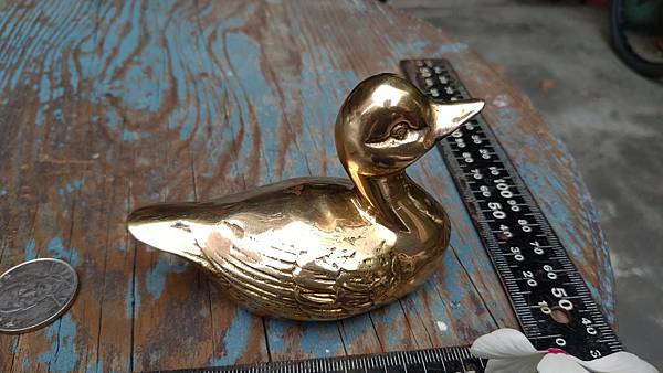 早期老台灣外銷銅製品，收藏工業風，實心銅小鴨紙鎮擺飾