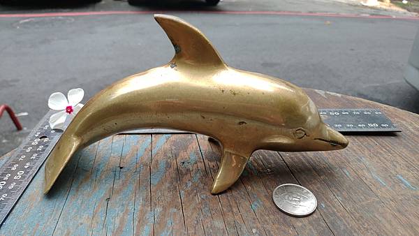 早期老台灣外銷銅製品，收藏工業風，銅海豚紙鎮擺飾