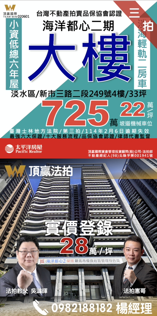 ◼️｜頂贏法拍｜淡水法拍屋｜0206｜三拍｜海洋都心二期｜新