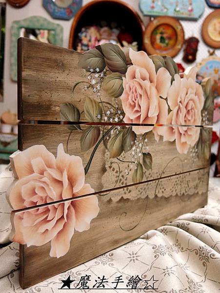 彩繪教學。玫瑰彩繪飾板