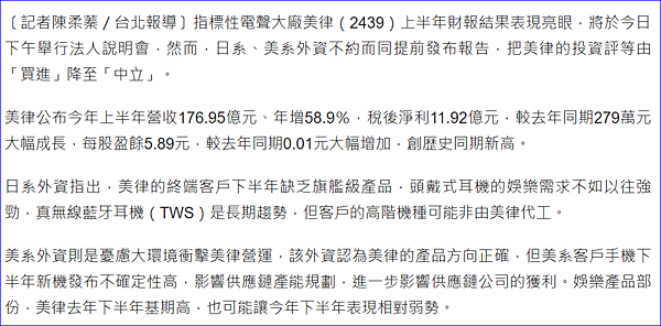 美律 2439 擴大器代工廠 營收獲利增 純益增六倍 跌深有支撐 高殖利率股 放長線釣大鯨魚 痞客邦