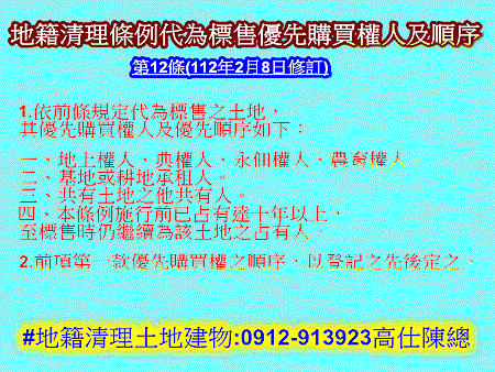 地籍清理條例代為標售優先購買權人及順序