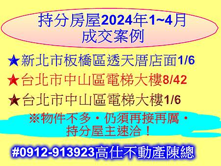 持分房屋2024年1~4月成交案例 持分房屋2024年1~4月成交案例