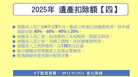 2025年 遺產扣除額4 2025年 遺產扣除額4