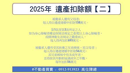 2025年 遺產扣除額2 2025年 遺產扣除額2