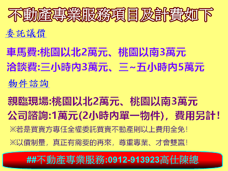 不動產專業服務項目及計費如下