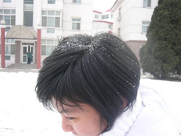 她頭上都是雪