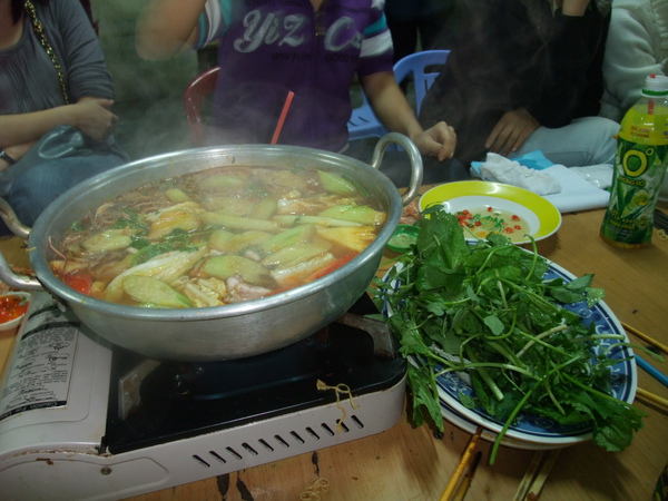 越南火鍋就是酸魚湯 加上大量的草...