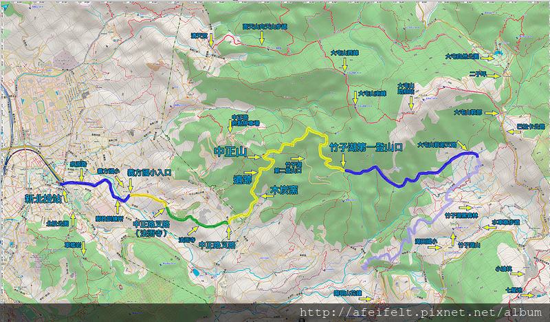 025、標示軌跡一：【中正山】下「竹子湖」