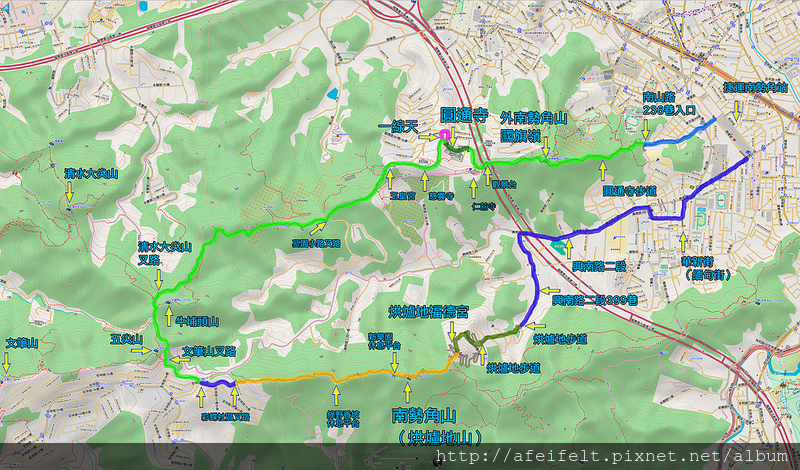 021、標示軌跡二：中和步道O型：圓通寺步道-彩蝶社區-烘爐地山步道