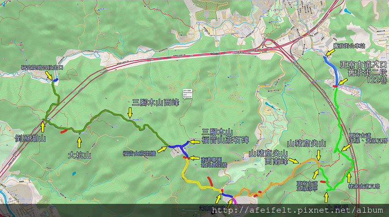 017、標示軌跡路線：：土庫岳-山豬窟尖山-三腳木山-大坑山-倒照湖山