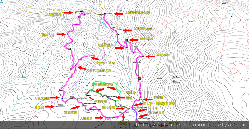 010、標示路線軌跡：挑硫古道-大油坑山