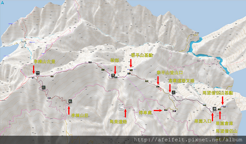 004、標示路線：馬望僧侶山、泰平山、李棟山軌跡圖