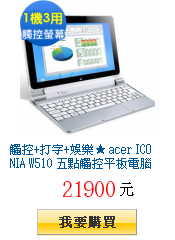 觸控+打字+娛樂★ acer ICONIA W510
五點觸控平板電腦(N2760)