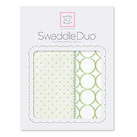 SwaddleDesigns - Swaddle Duo - Kiwi with Polka Dot and Mod Circles