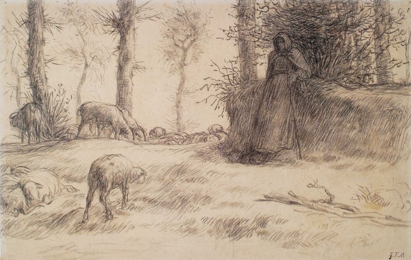 Millet_c.1850-52_Landscape with shepherdess and sheep,winter_(0016.17b).JPG