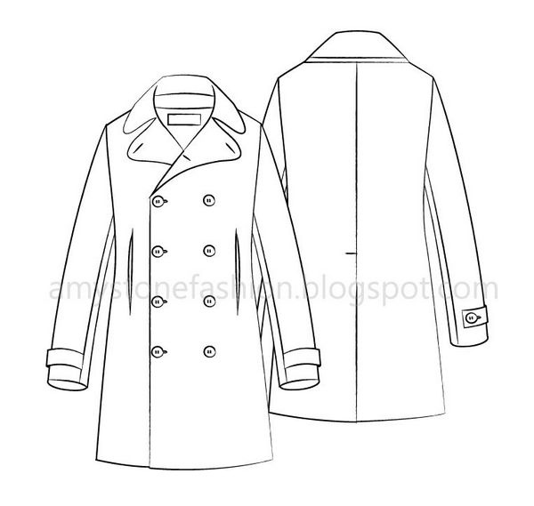 Pea coat flat  sketch template 0154