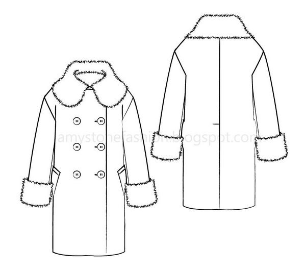 Fashion flat sketches Wide Collar Coat 0167