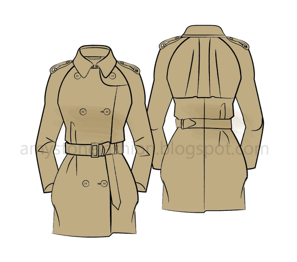 trench coat fashion flats sketches 0168