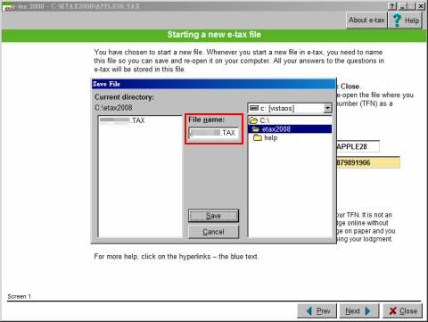 Starting a new e-tax file